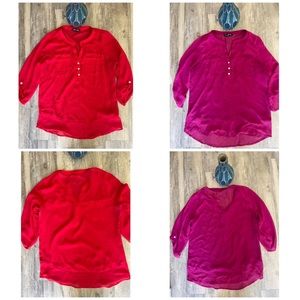 EUC Express 3/4 Sleeve Red and Magenta Blouse Bundle. Size Small.